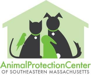 Animal Protection Center of Southeastern Massachusetts, Inc (Brockton, Massachusetts) logo light green house shape with silhouette of black dog and cat both with darker green collars in front darker green bird on cat darker green rabbit in front green and grey lettering at bottom 
