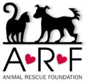 Animal Rescue Foundation Inc, (Tulsa, Oklahoma), logo black dog and cat with black text and two red hearts