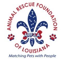 Animal Rescue Foundation of Louisiana, (Sunset, Louisiana), logo red and white bones two red paw prints and red text