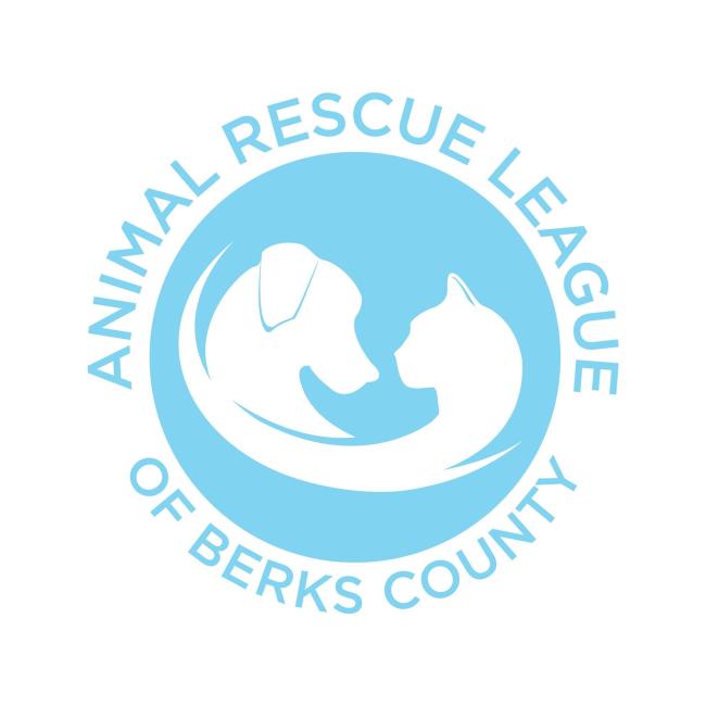 Animal Rescue League of Berks County, (Birdsboro, Pennsylvania), logo light blue circle with white dog and cat inside and blue text around it
