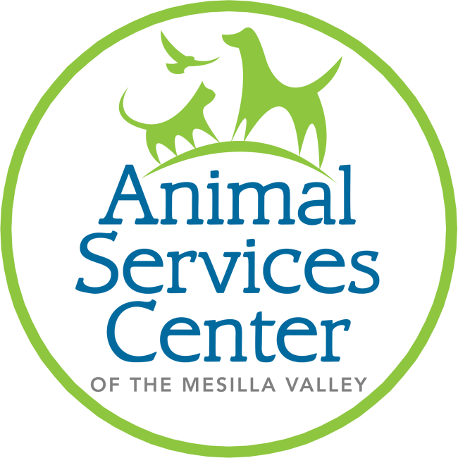 Animal Services Center of the Mesilla Valley, (Las Cruces, New Mexico), logo green dog cat and bird above blue text inside green circle