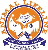 Animal Lifeline of Iowa (Carlisle, Iowa) logo with dog, cat, and tagline "A special needs no kill shelter"