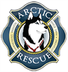 Arctic Breeds Rescue, (Provo, Utah), blue and gold logo with a siberian husky profiled in the center