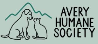 Avery County Humane Society, (Newland, North Carolina), logo black outline of dog and cat nose-to-nose in front of green mountain outline with black text