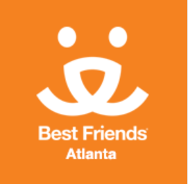 Best Friends Atlanta Pet Adoption Center (Atlanta, Georgia) logo with orange dog face with Best Friends "Save Them All" tagline