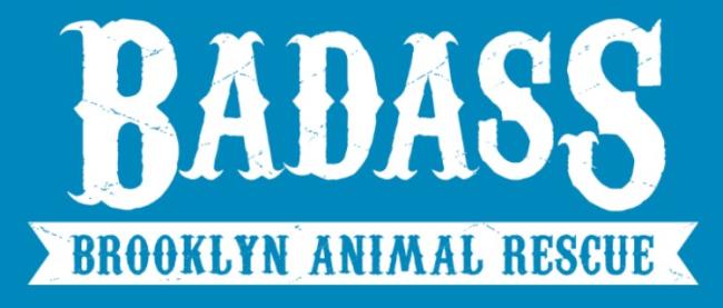 Badass Animal Rescue, (Brooklyn, New York), logo white text on blue background