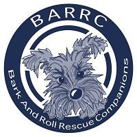 Bark and Roll Rescue Companions (Baton Rouge, Louisiana) circle logo with dog in the middle and BARRC acronym