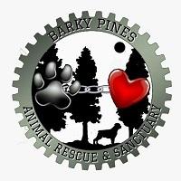 Barky Pines Animal Rescue & Sanctuary Inc. (Loxahatchee, Florida) logo is a gear with dog, trees, heart and pawprint inside