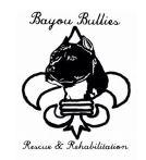 Bayou Bullies Rescue & Rehabilitation (Lake Charles, Louisiana) logo with black pit bull and flor de lis