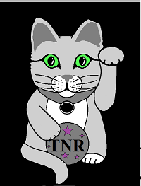 Beckoning Cat Project, (Williamsport, Pennsylvania), logo waving grey cat with TNR sign