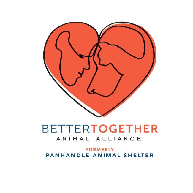 Better Together Animal Alliance, (Ponderay, Idaho), logo orange heart around outline of human face and dog above text