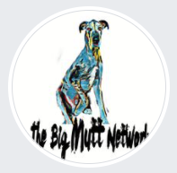 The Big Mutt Network, Inc., (Vail, Arizona) logo circle with blue and black drawing of large dog on white background above name