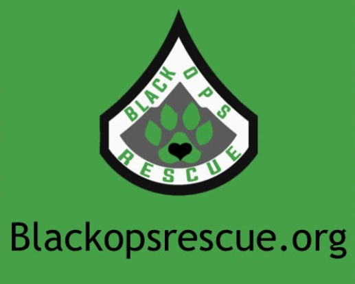 Black Ops Rescue, (Arvada, Colorado) logo badge with green dog paw and text on green background with black text