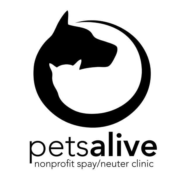 Bloomington Pets Alive Inc. (Bloomington, Indiana) logo black dog and white cat silhouette in circle