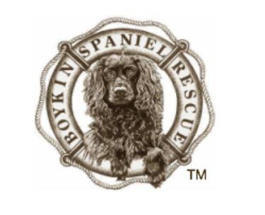 Boykin Spaniel Rescue, Inc. (Boiling Springs, South Caroline) logo brown dog in life preserver with brown text