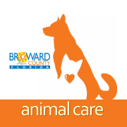 Broward County Animal Care and Adoptions (Fort Lauderdale, Florida) logo of white cat with an orange heart inside an orange dog