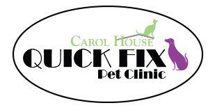 Carol House Quick Fix Pet Clinic (St Louis, Missouri) logo with green cat and purple dog