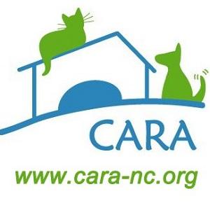 Carolina Animal Rescue & Adoption (Sanford, North Carolina) logo with cat & dog house; text 'where pets become family'
