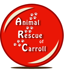 Animal Rescue of Carroll, (Carroll, Iowa), logo with red ball and paw prints