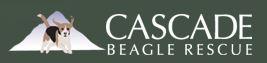 Cascade Beagle Rescue (Portland, Oregon) logo of a beagle running in front of a mountain