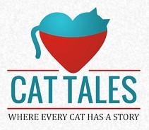 Cat Tales, (Seabrook, New Hampshire), logo sleeping turquoise cat on red cat bed forms heart shape with turquoise and black text