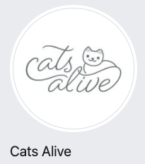 Cats Alive, (Fort White, Florida), logo Cats Alive stylized text in grey with cat face in white circle