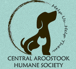 Central Aroostook Humane Society (Presque Isle, Maine) logo black dog silhouette with teal cat on top teal background