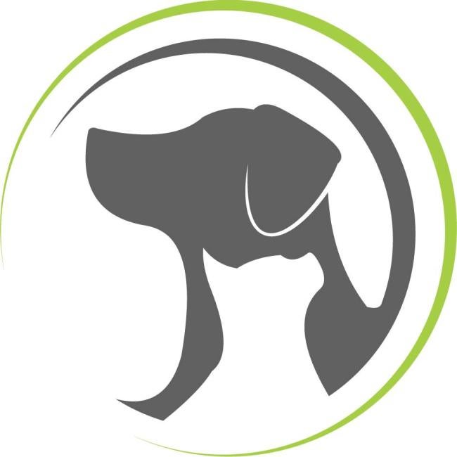 Central Ohio's Programs for Animal Welfare, (Columbus, Ohio), logo silhouette of white cat inside silhouette of grey dog surrounded by grey and light green circles that are not fully closed 