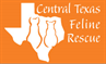 Central Texas Feline Rescue (Round Rock, Texas) logo has two cats sitting inside the state of Texas
