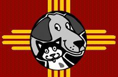 Chama Valley Humane Society (Chama New Mexico) logo of cat and dog on red and yellow background