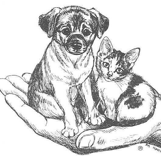 Cheboygan County Humane Society, (Cheboygan, Michigan), drawing of puppy and kitten in palm of a hand