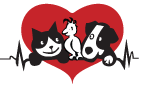 Chicago Pet Rescue (Chicago, Illinois) logo with black & white cat, bird, dog on red heart