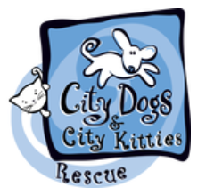 City Dogs & City Kitties Rescue, (Washington, DC) logo white dog and cat on blue in square with black text