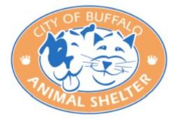 City of Buffalo Animal Shelter, (Buffalo, New York), logo blue and white dog and cat faces in orange oval with white text