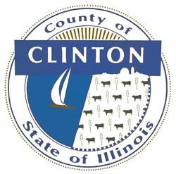 Clinton County Animal Control (Carlyle, Illinois) logo circular county seal center split sailboat on blue lake left black cows 