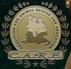 Coalition for Animal Rescue and Education (Hillsboro, Missouri) logo with dog, cat, family and 'C.A.R.E.'