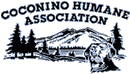 Coconino Humane Association (Flagstaff, Arizona) logo of drawing of dog with backdrop of mountains & trees