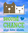 Columbia Second Chance (Columbia, Missouri) logo of dog, cat and tagline 'Adopt, foster, educate'