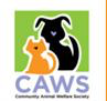 Community Animal Welfare Society, (Clearfield, Utah), logo grey text, yellow cat and black dog on green background