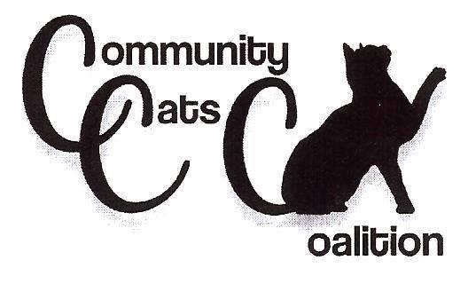 Community Cats Coalition, (Berlin, Maryland), logo black cat raising paw with black text