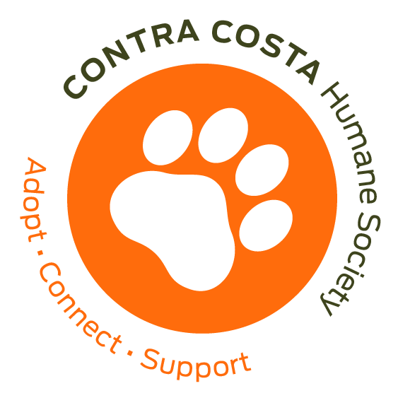 Contra Costa Humane Society (Pleasant Hill, California) logo orange cirle with white paw in the middle lettering around circle