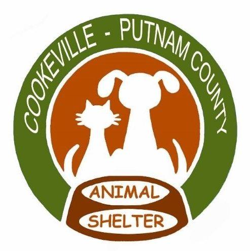 Cookeville/Putnam County Animal Shelters, (Cookeville, Tennessee), logo white cat and dog inside brown circle with green rim with yellow and red text