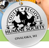 Coulee Region Humane Society (Onalaska, Wisconsin) logo with round medallion with name, location and horse, bird, cat, dog