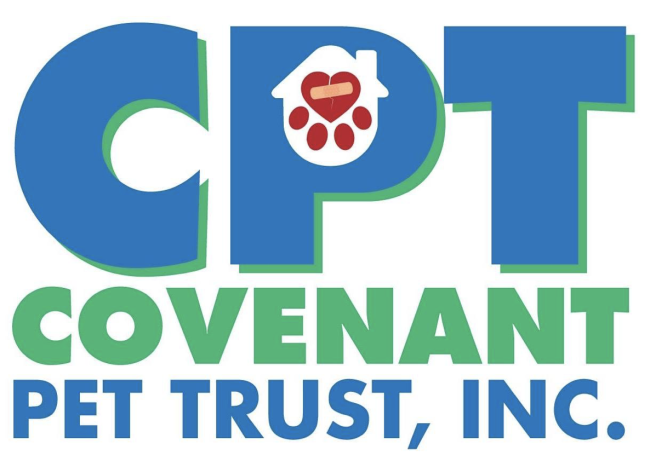 Covenant Pet Trust Inc., (Lake City, Florida), logo red paw print upside down on blue and green text