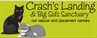 Crash's Landing (Grand Rapids, Michigan) logo with 2 cats, on green background with org name