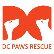 DC Paws Rescue (Washington, District of Columbia) logo has red “DC” letters formed with white dog and cat profiles