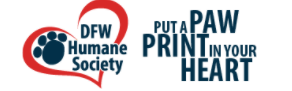 DFW Humane Society of Irving, Inc. (Irving, Texas) logo blue paw outlined in red heart with blue text
