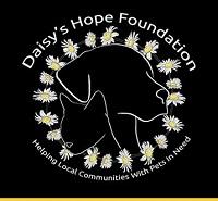 Daisy's Hope Foundation (Upland,California) logo with dog and cat inside circle of daisies