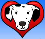 Dalmatian Rescue of Tampa Bay (Tampa, Florida) logo: Dalmatian head inside read heart