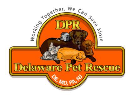 Delaware Pet Rescue, (West Grove, Pennsylvania) logo dogs and cars with orange background and light orange text